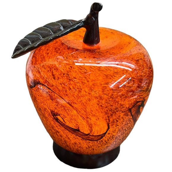 Vintage Blown Glass Light up Apple on Wood Base - Picture 3 of 8